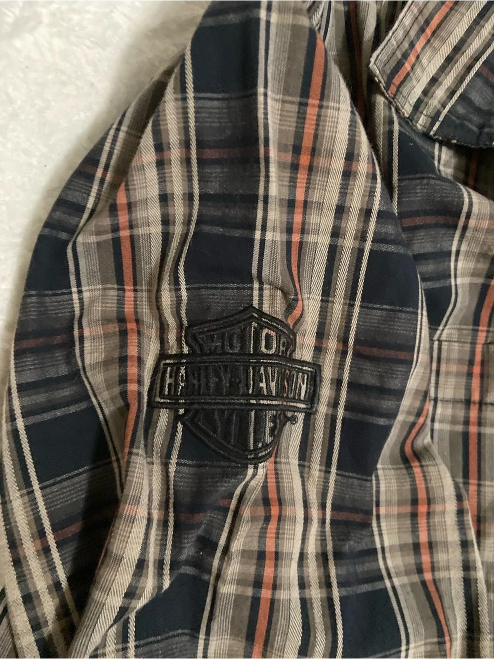 Harley-Davidson Navy, Cream, Rust Plaid Button-Up Shirt